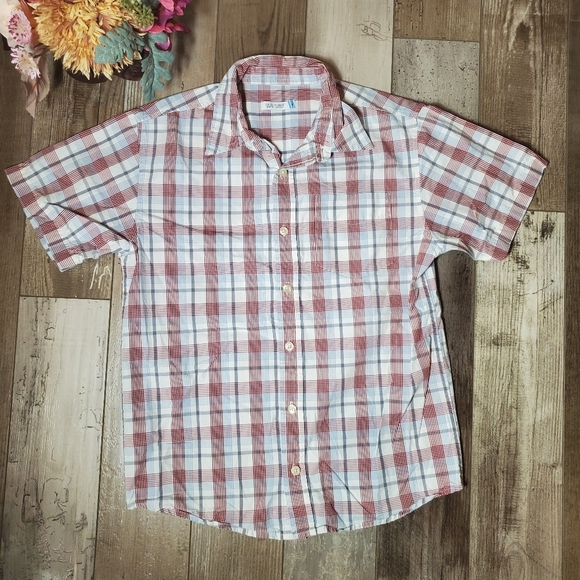 Old Navy Boys Button Down Shirt Size Large White Blue Burgundy Gray Plaid EUC - Picture 1 of 14